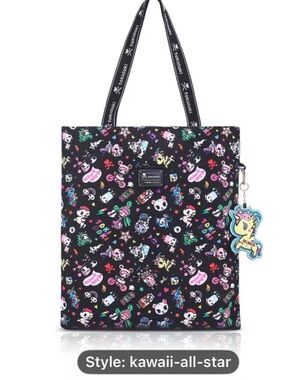 tokidoki Black Kawaii-All-Star Print Tote with Unicorn Charm